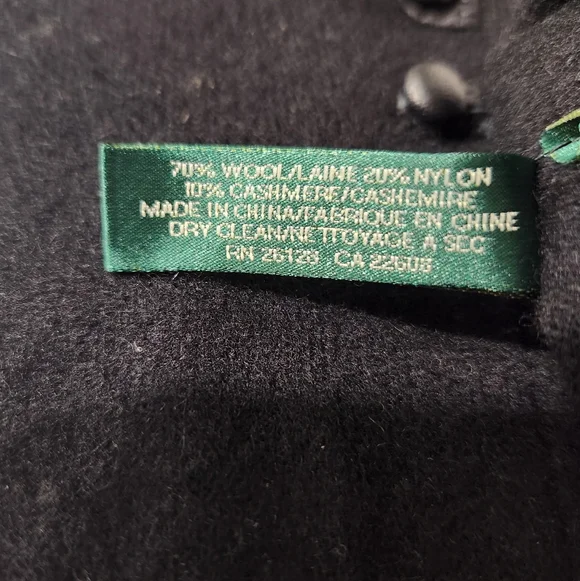 Lauren Ralph Lauren Wool & Cashmere Black Gloves with Button Detail Size Small